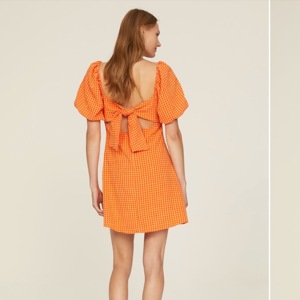 Vibrant Orange Gingham Mini Dress